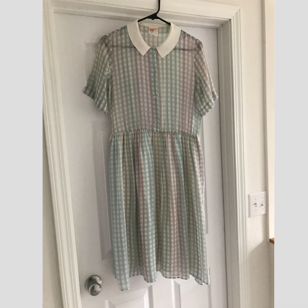Adorable pastel gingham vintage collared dress